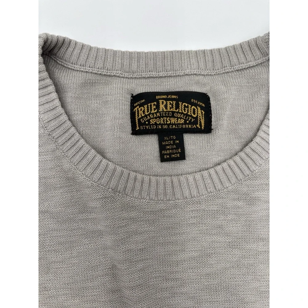 True Religion Men's Crewneck Sweater XL Gray Lightweight Knit Pullover‎